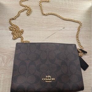 Coach Brown Signature Crossbody with Gold Chain
